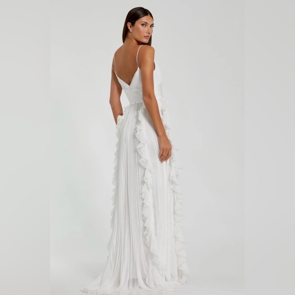 NWT | 49533 Mac Duggal White Ruffled Maxi Dress Size 8 - Picture 4 of 16